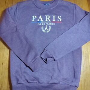 Paris Ile de France Embroidered Crewneck Sweatshirt Maroon Extra Small XS